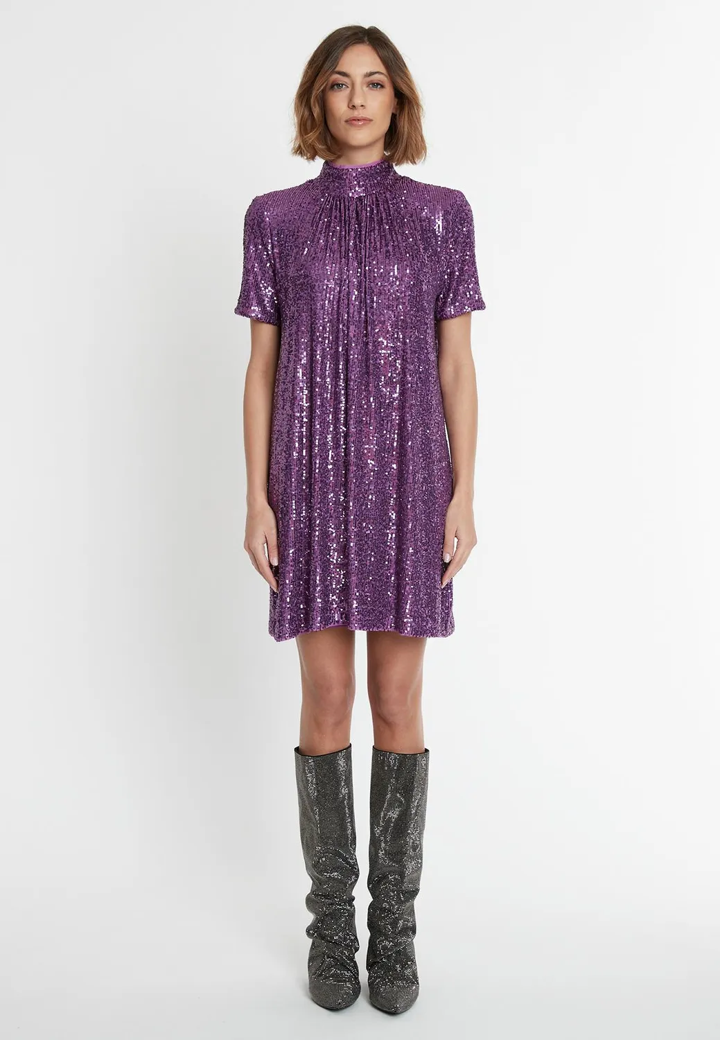 Ana Alcazar Salena abito paillettes viola