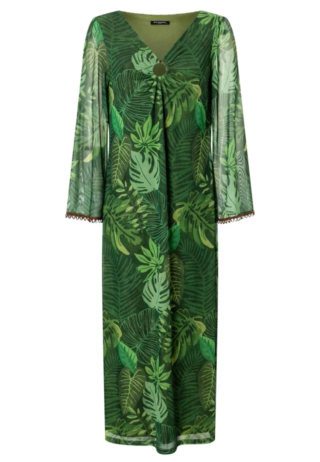 Ana Alcazar Ziesa abito caftano lungo verde jungle