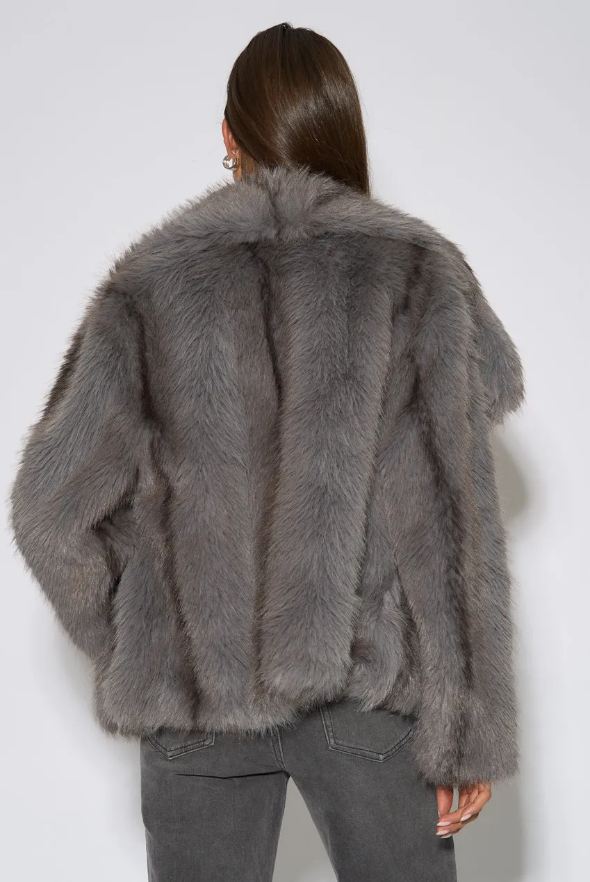Gini London Grey Ombre Lapel giacca pelliccia grigia