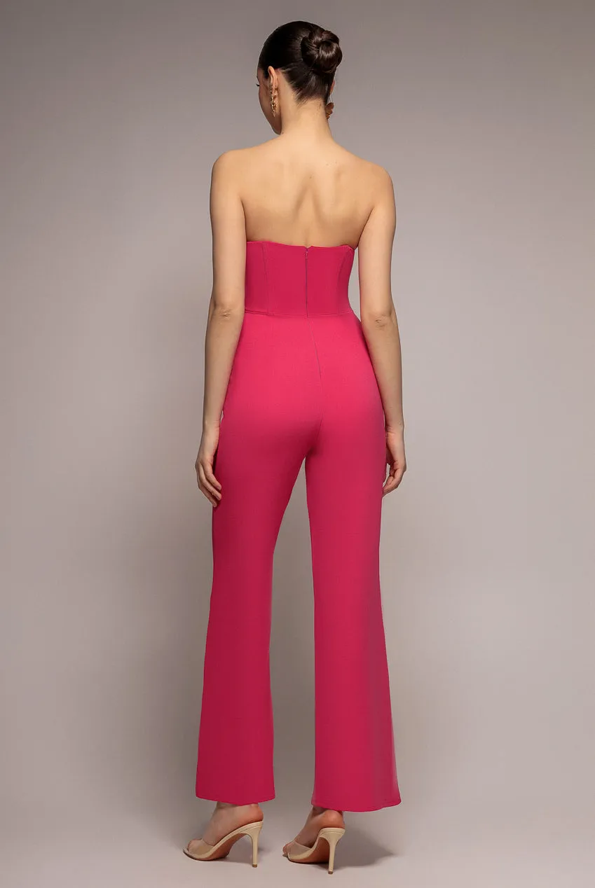 Goddiva Scuba tuta jumpsuit fucsia a fascia gamba larga