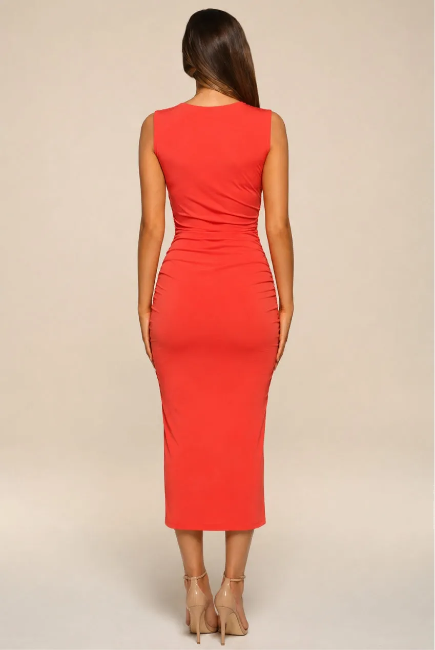 Honor Gold Hannah abito midi arancione bruciato elasticizzato