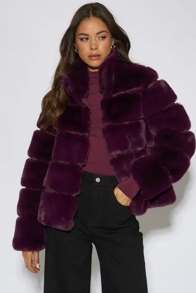 Gini London Plum Panelled giacca pelliccia sintetica prugna