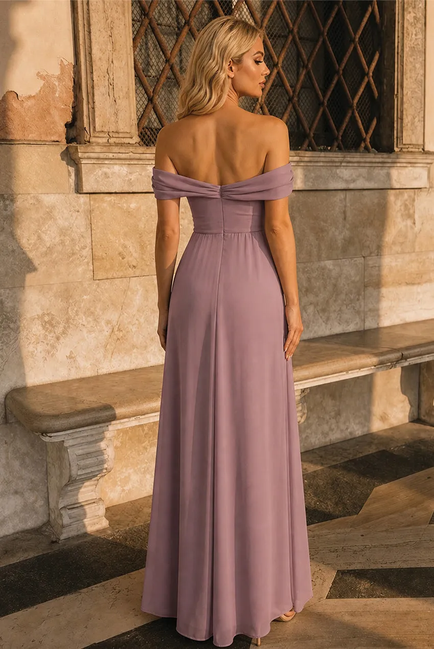 Chi Chi London Bardot Abito Maxi Rosa Scollatura Bardot
