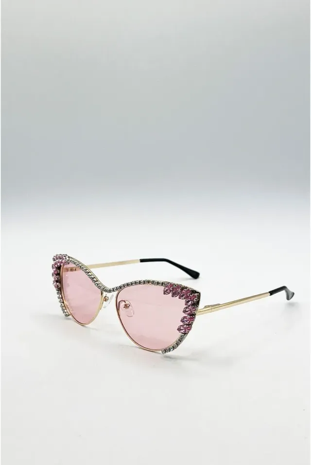 SVNX Cat-Eye occhiali sole rosa oro strass categoria 3