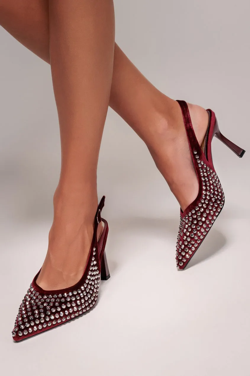 Goddiva décolleté slingback bordeaux strass tacco