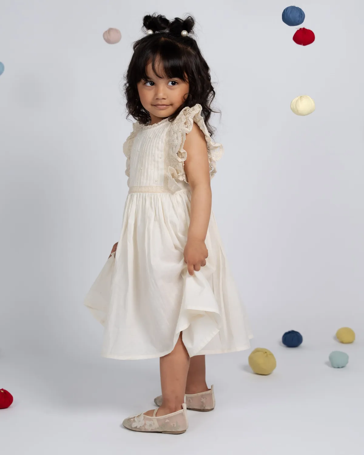 Our Dve Rosie abito bambina beige cotone