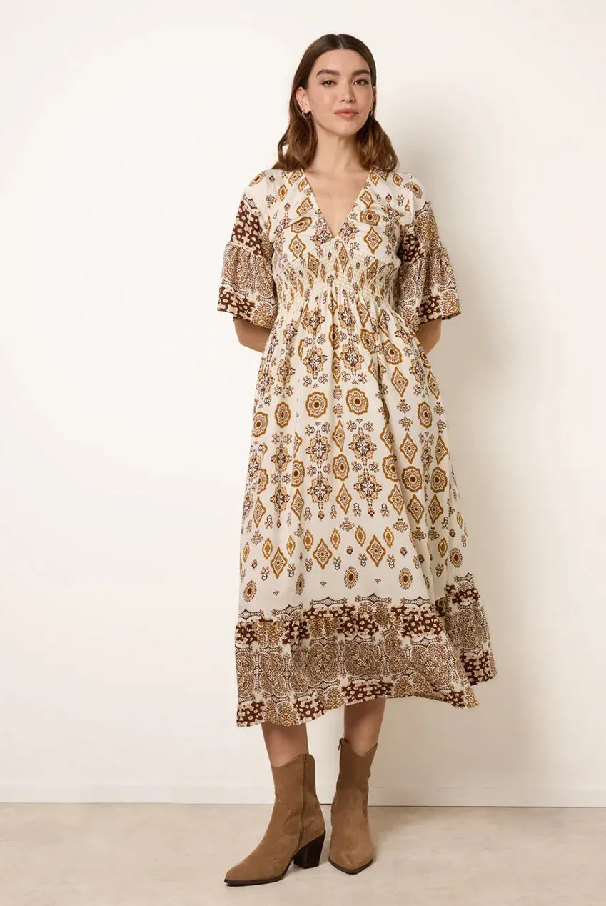 Blue Vanilla Border Print abito midi marrone fantasia