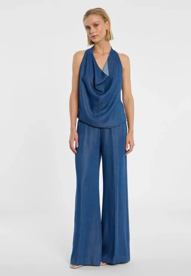Ana Alcazar Drena top halterneck denim scollo drappeggio
