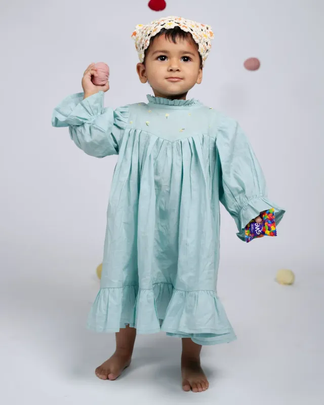 Our Dve Tilly abito bambina blu cotone collo alto
