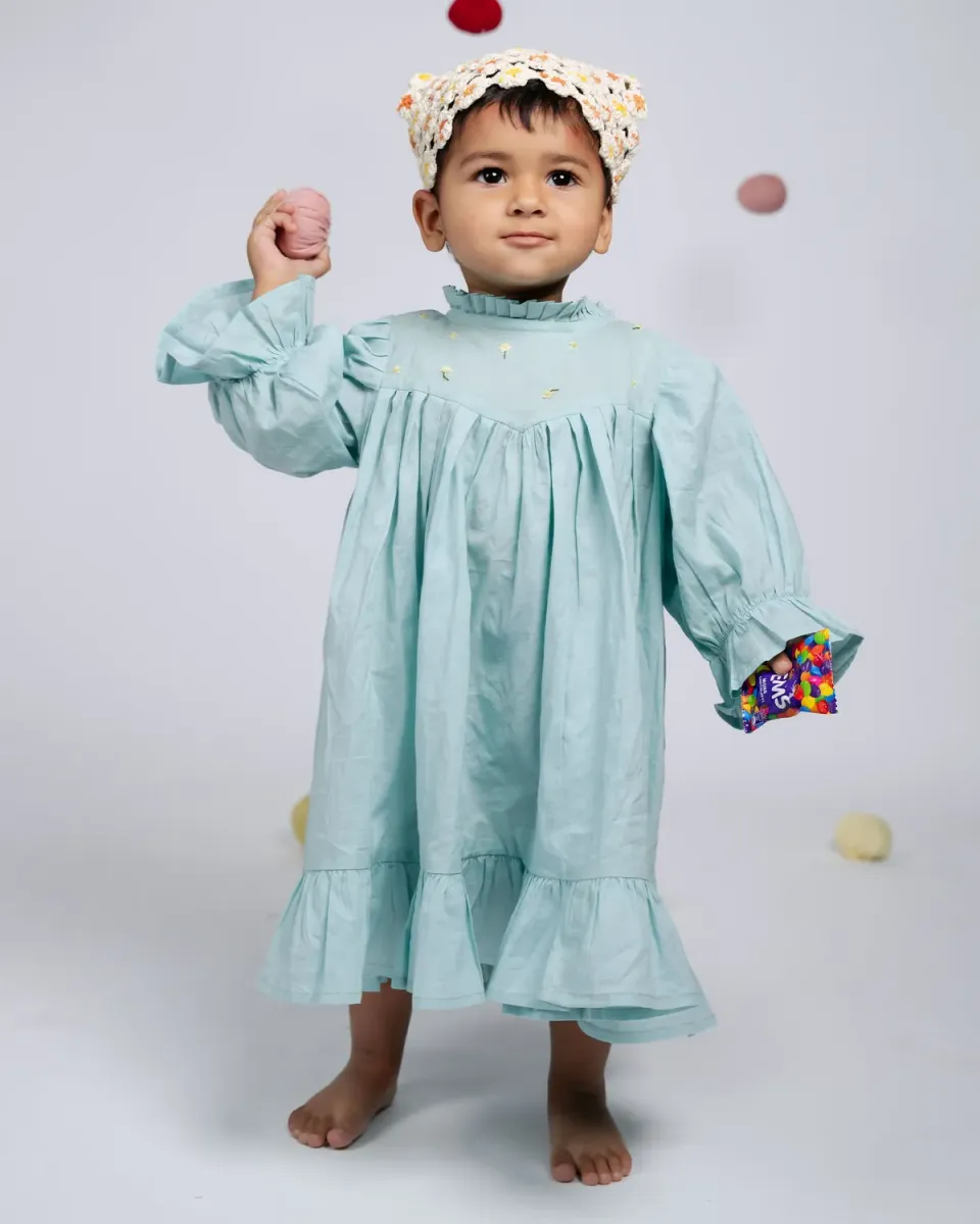 Our Dve Tilly abito bambina blu cotone collo alto