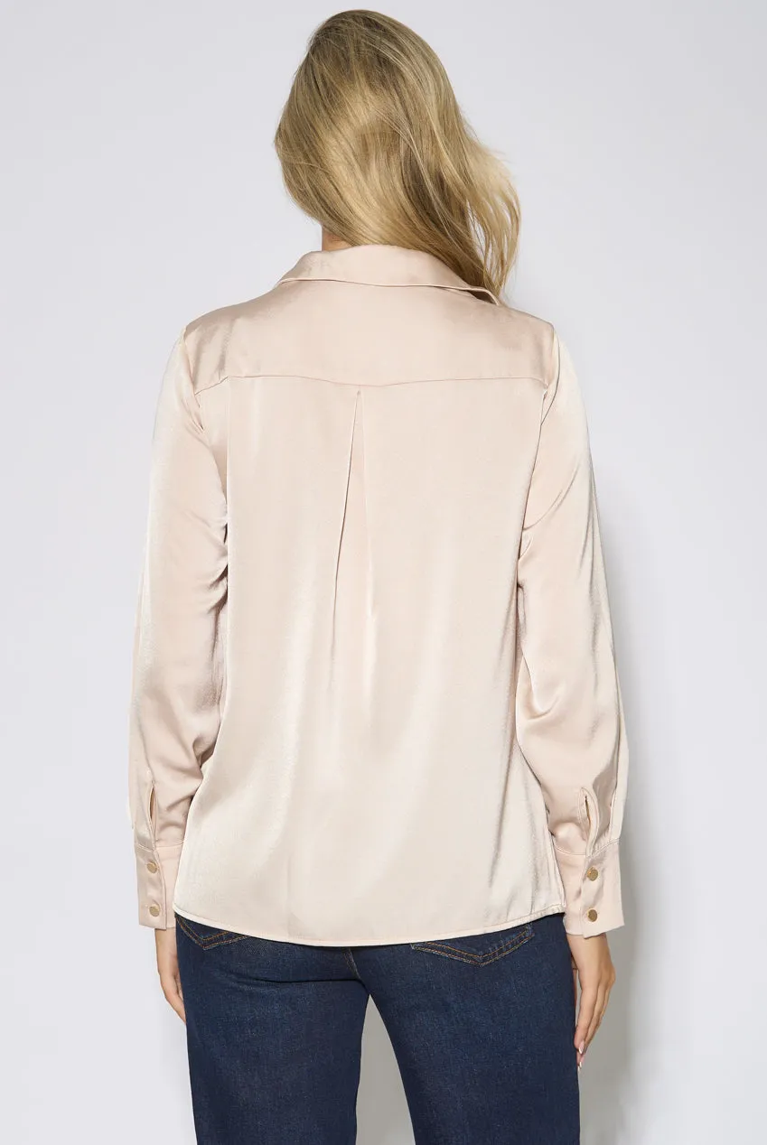 Gini London camicia champagne maniche lunghe pizzo