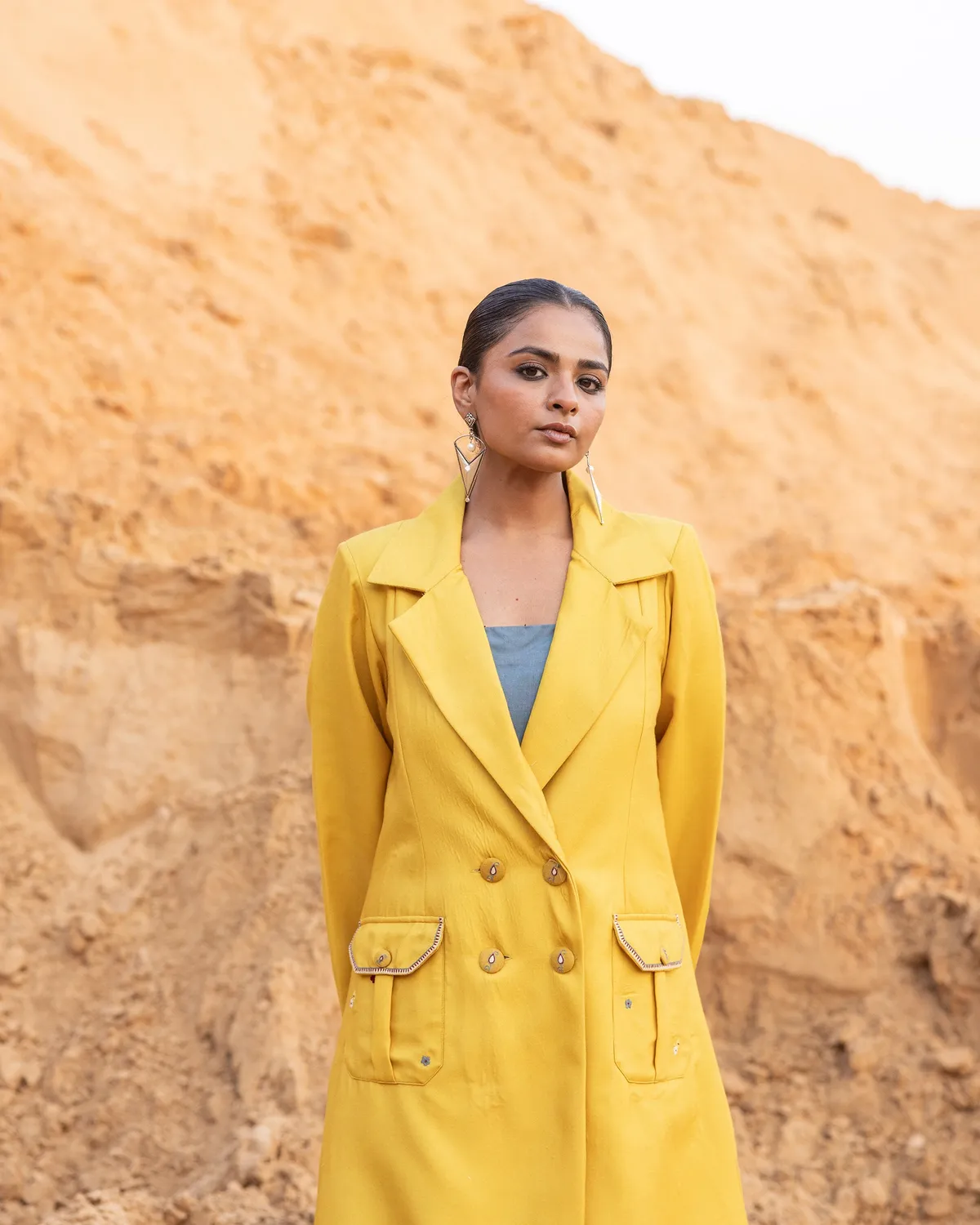 Our Dve Rhysa Jacket blazer senape cotone seta taglia L