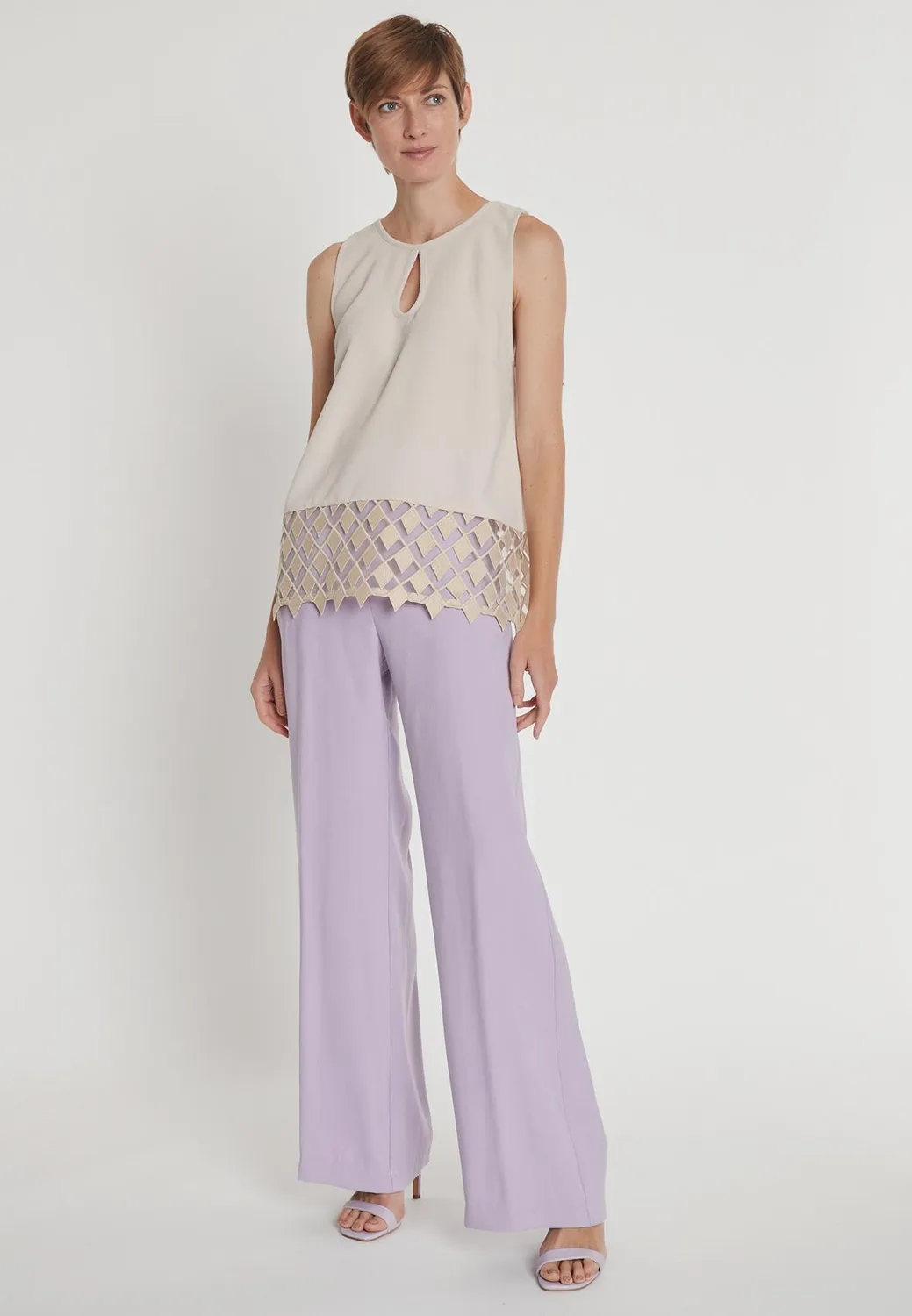 Ana Alcazar Lacara Top Misto Pizzo Beige
