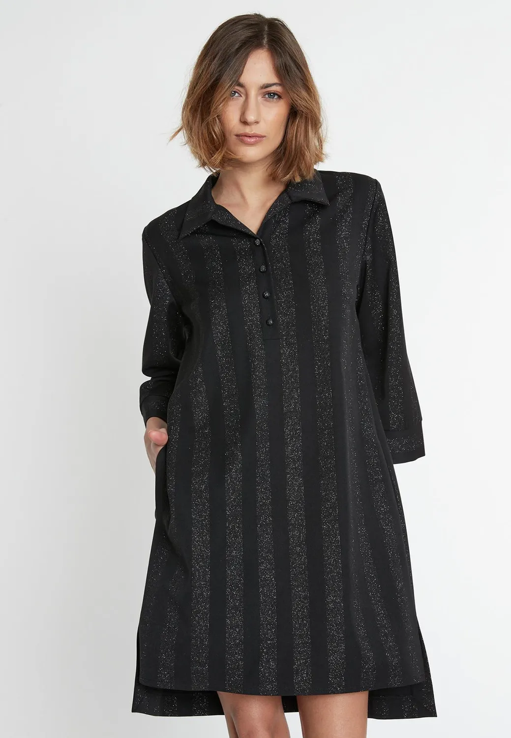 Ana Alcazar Samina abito camicia nero lurex