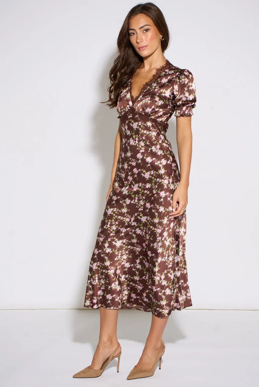 Gini London abito midi pizzo floreale marrone