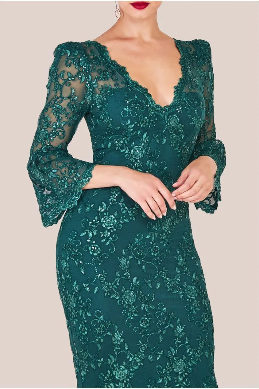 Goddiva Scalloped Lace DR3960 abito pizzo smeraldo