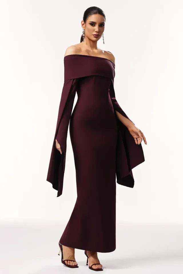 Bella Barnett Zaria abito maxi viola spalle scoperte