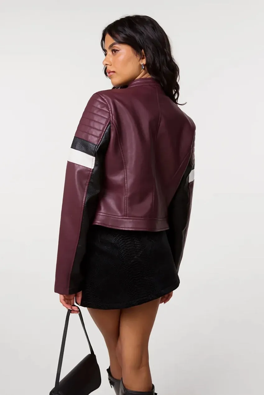 Pink Vanilla Motocross giacca biker cropped bordeaux ecopelle