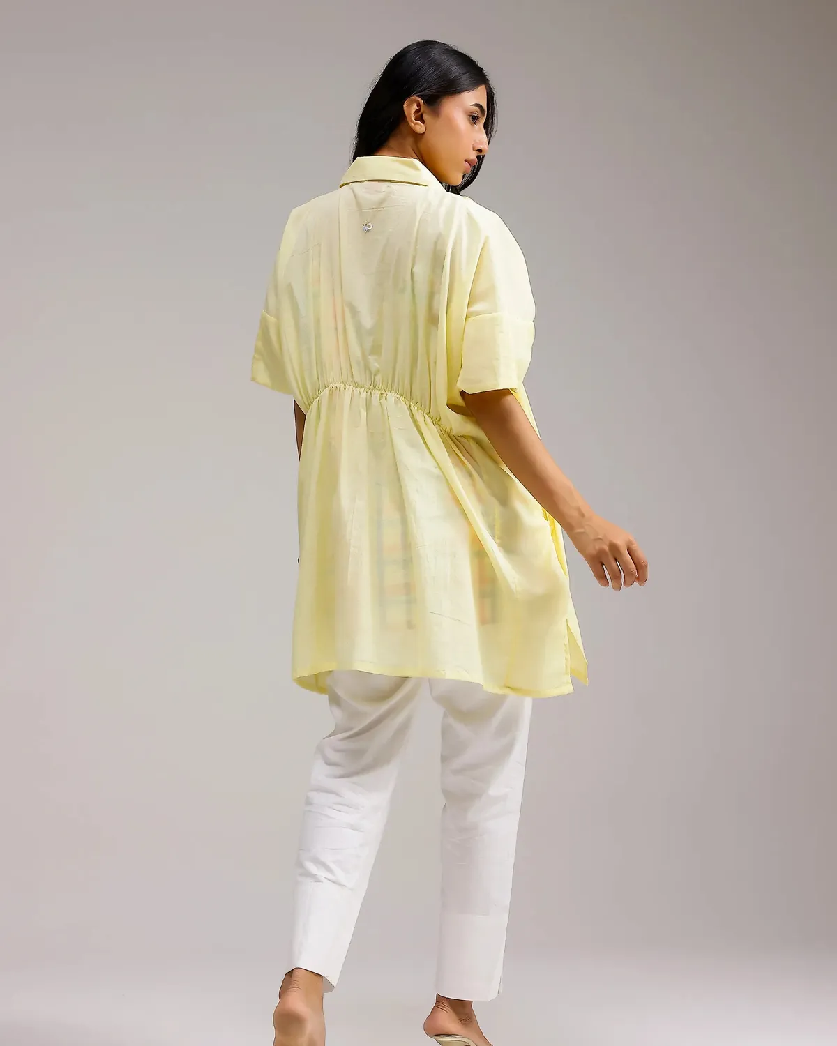 Our Dve Candy Checks top giallo blu cotone