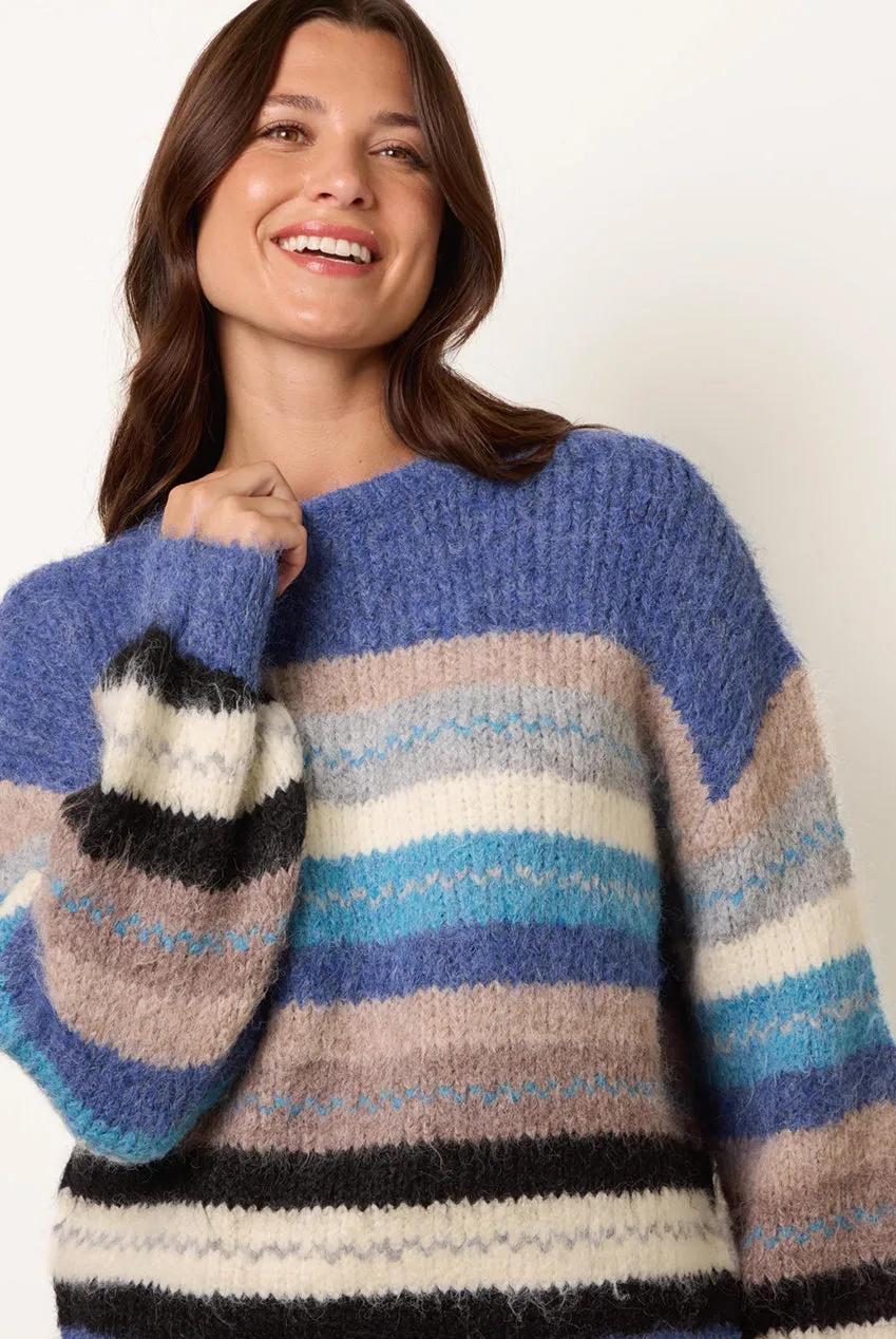 Blue Vanilla Striped Round Neck maglione righe blu