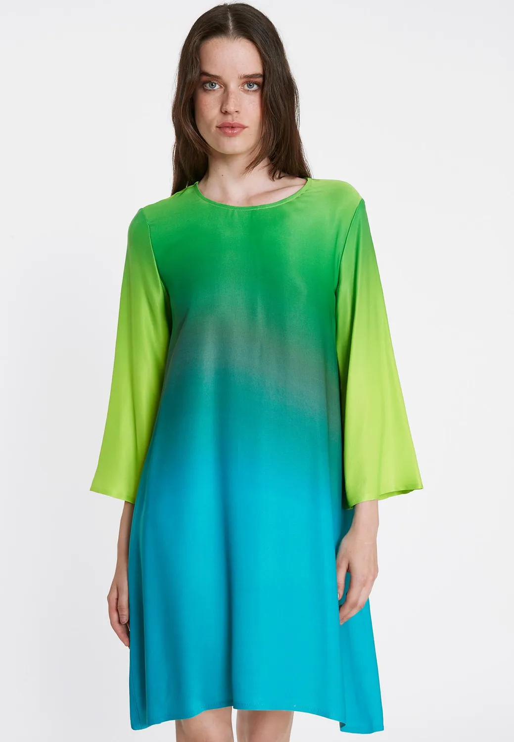 Ana Alcazar Rapyas abito tunica sfumato aqua lime maniche