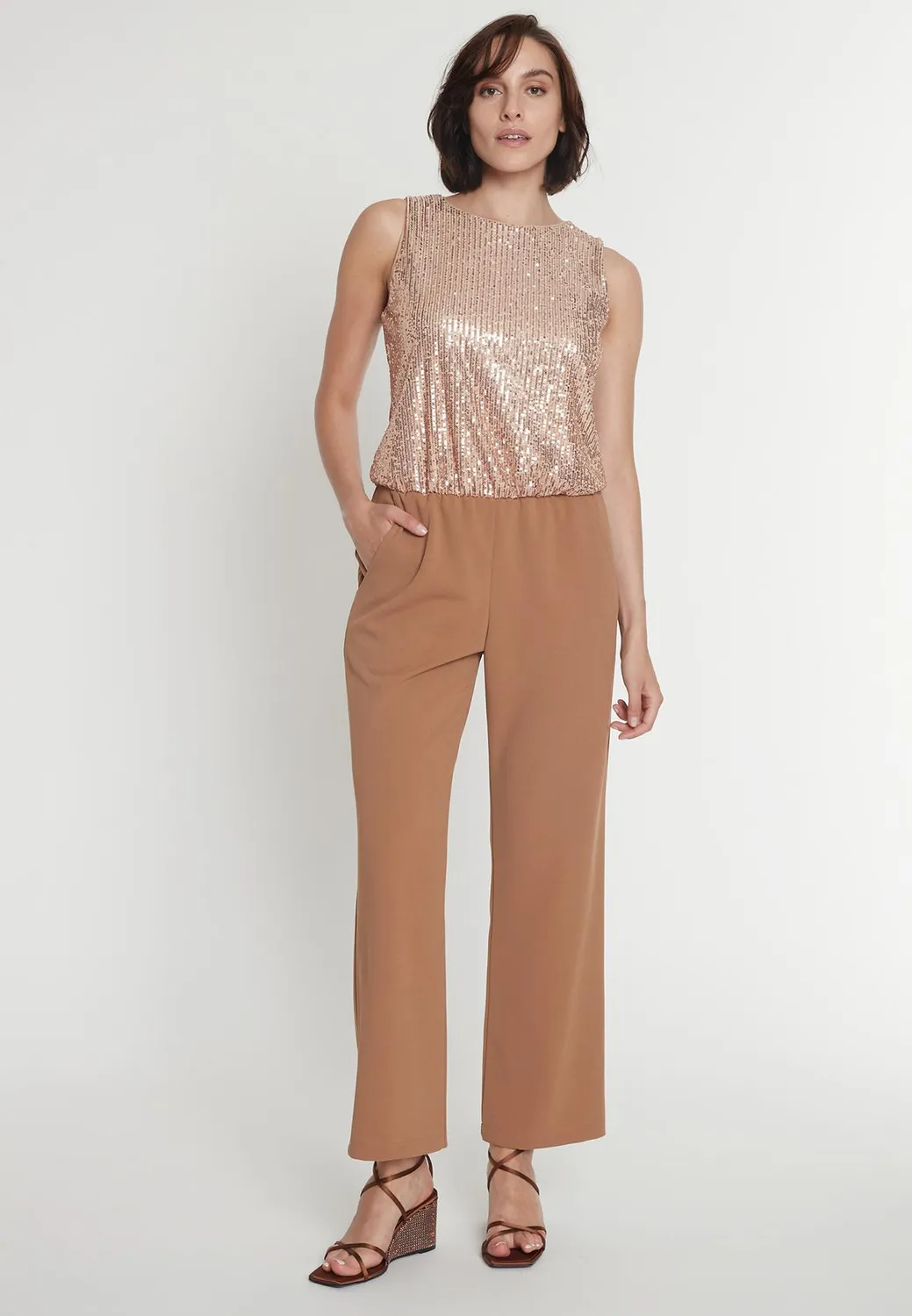 Ana Alcazar Paamy tuta elegante paillettes oro rosa