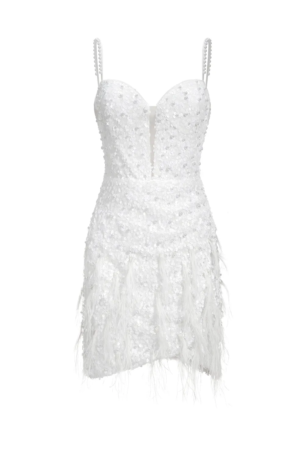 Bella Barnett Tryphosa Abito Mini Bianco Piume