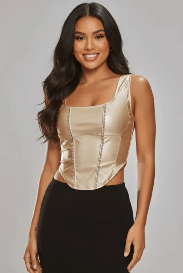 Avinci top corsetto ecopelle oro serata 8