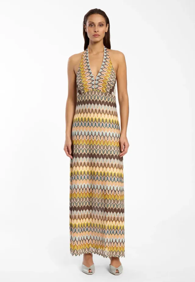 Ana Alcazar Disel abito maxi halterneck verde zigzag