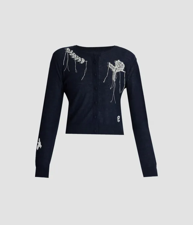 Erdem Fine Alpaca Blend Fitted Cardigan blu navy pizzo
