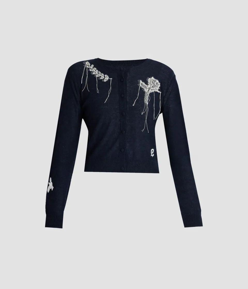 Erdem Fine Alpaca Blend Fitted Cardigan blu navy pizzo