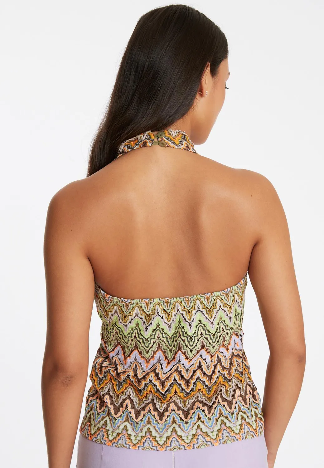 Ana Alcazar Paelie top halter maglia lime rosa collo alto
