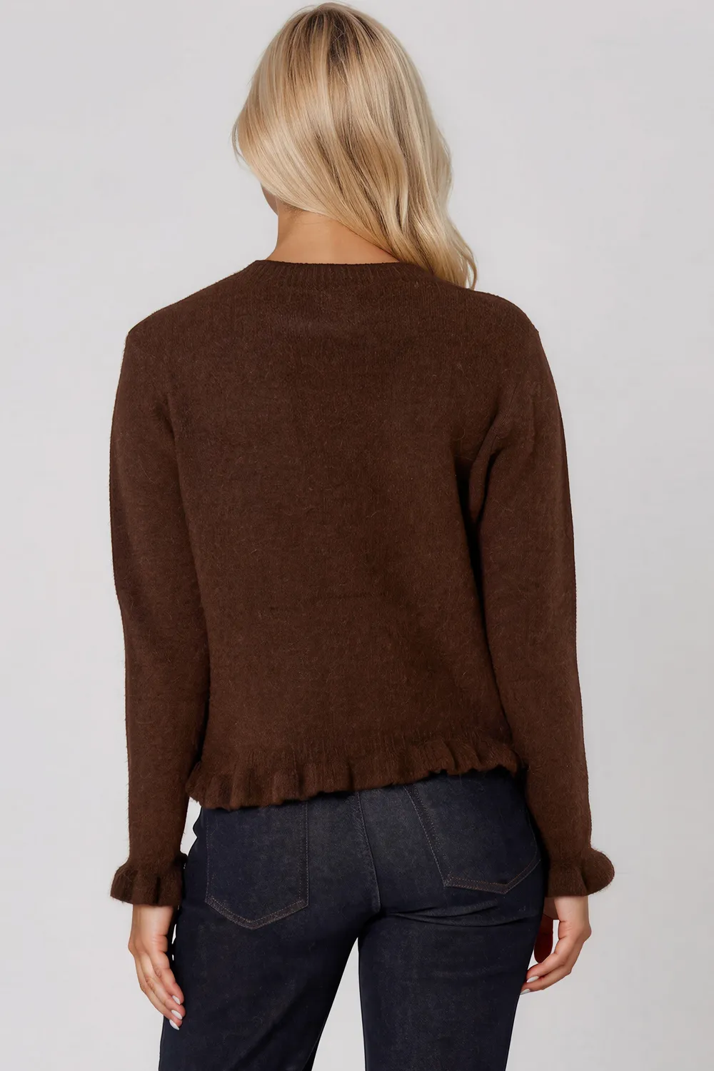 Aftershock London Ruffled cardigan cioccolato lana