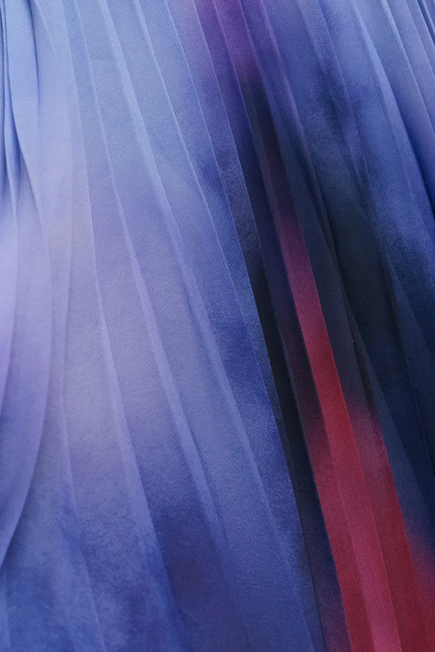 Goddiva Wavy Ombre Abito Lungo Chiffon Blu