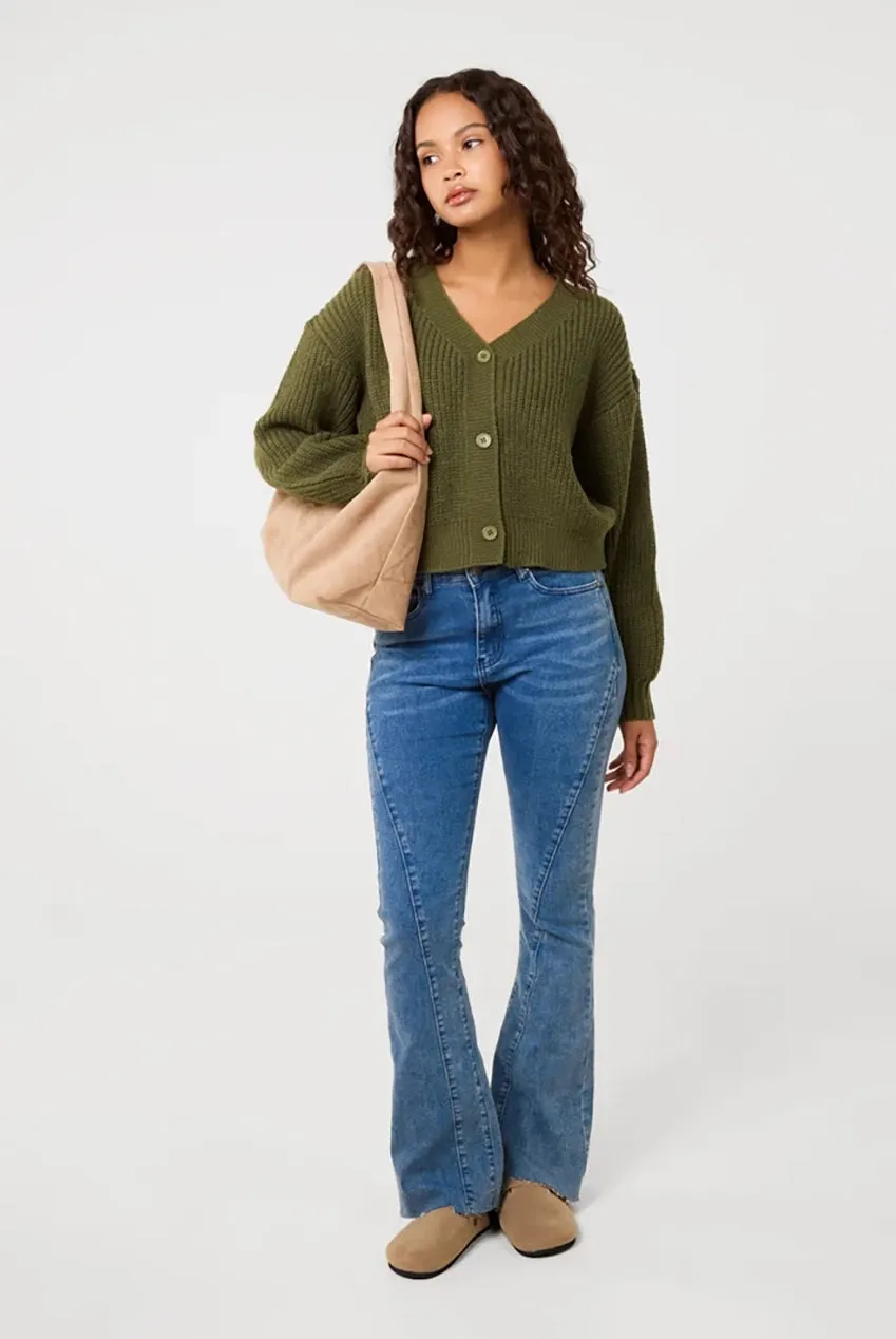 Pink Vanilla Cropped Button Cardigan cardigan khaki