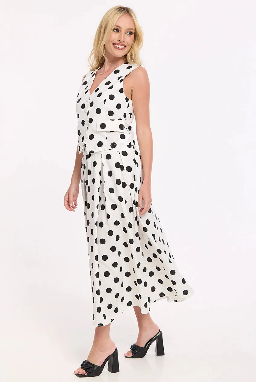 Liquorish Completo Pois Cotone Lino Bianco Top+Gonna