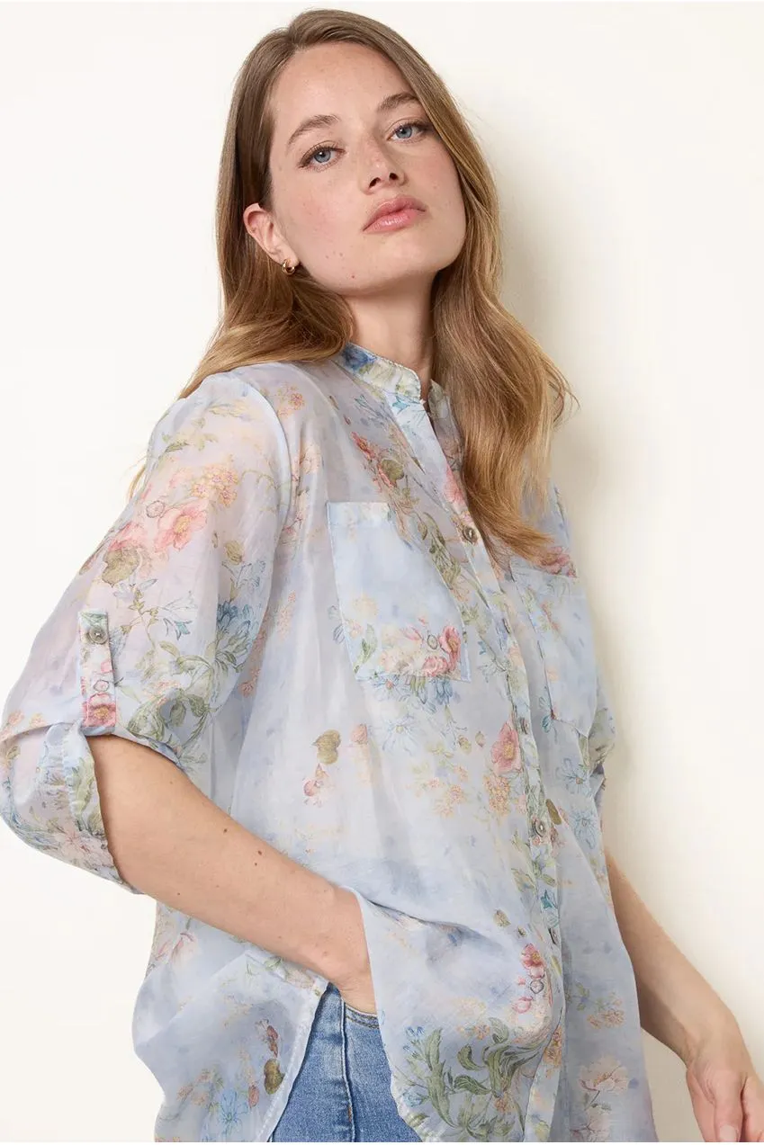 Blue Vanilla camicia sheer floreale blu 3/4 manica