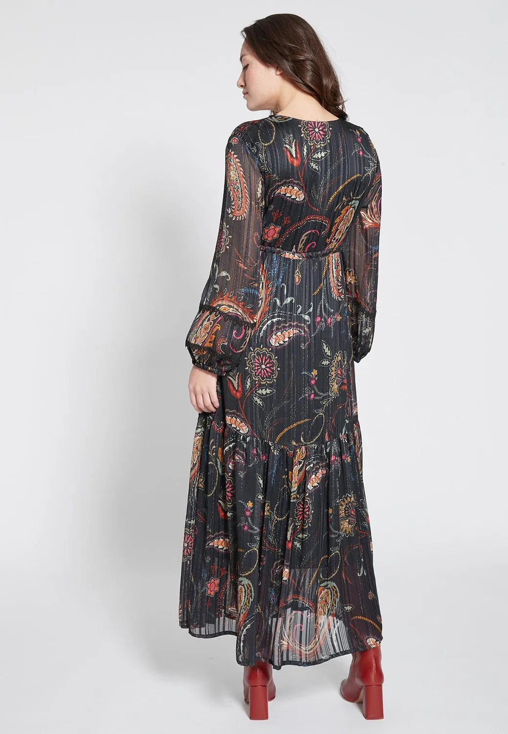 Ana Alcazar Habwy vestito lungo paisley balze
