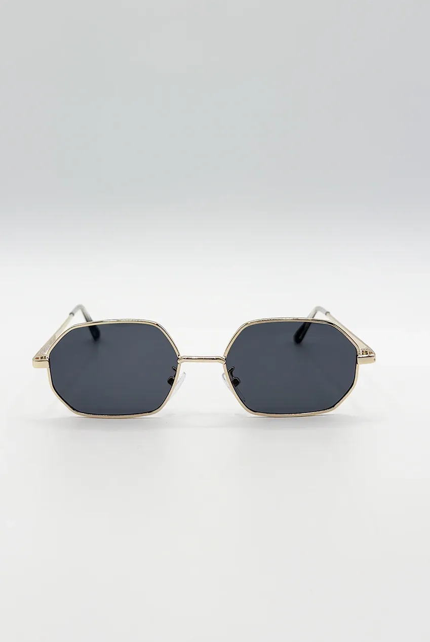 SVNX Oval Geometric Metal Frame occhiali da sole nero oro