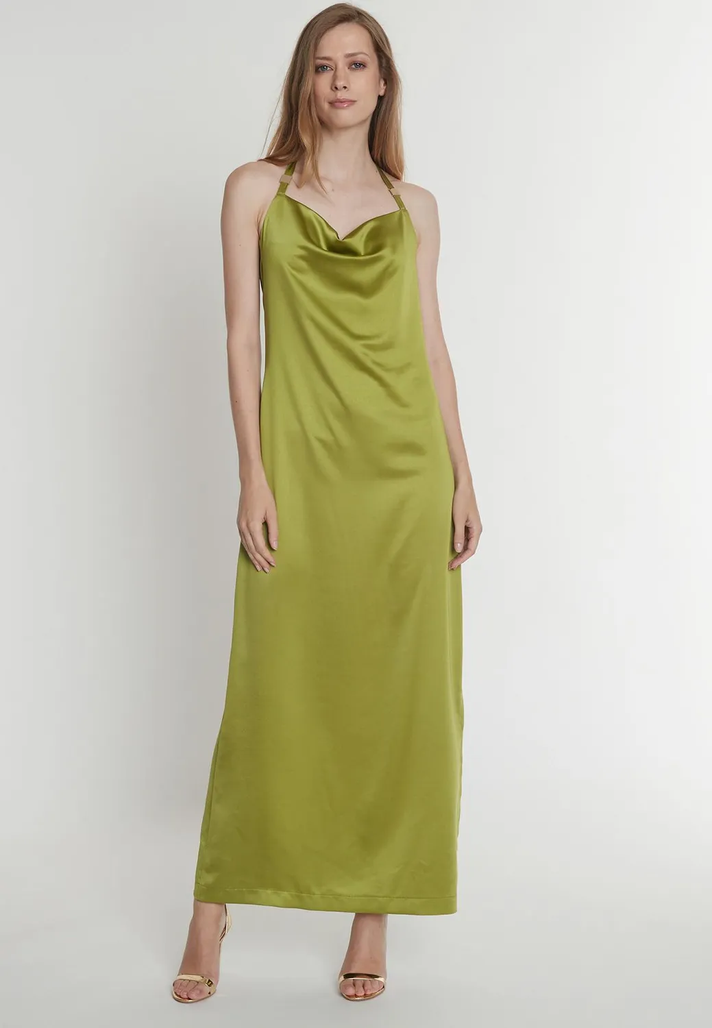 Ana Alcazar Pahali abito lungo verde halter