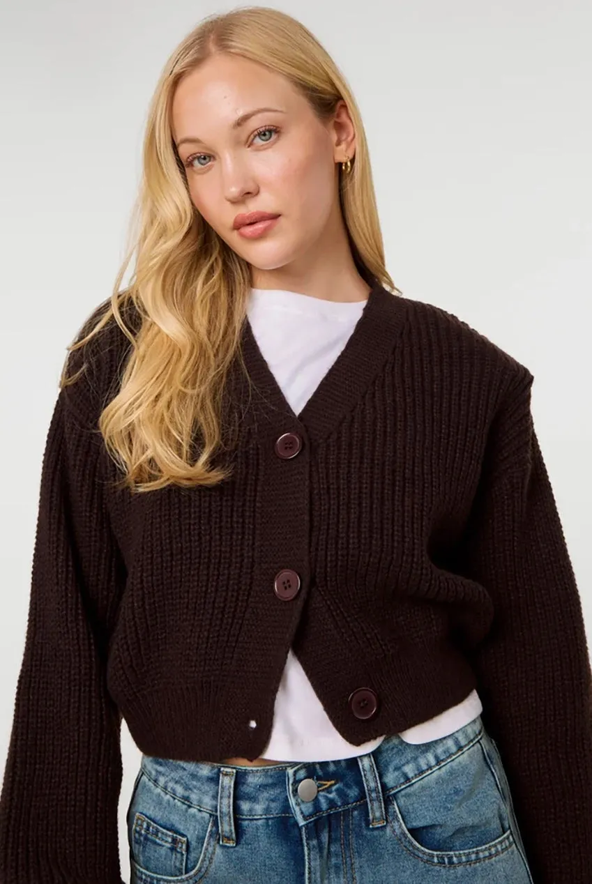 Pink Vanilla Cropped cardigan cioccolato scollo a V bottoni