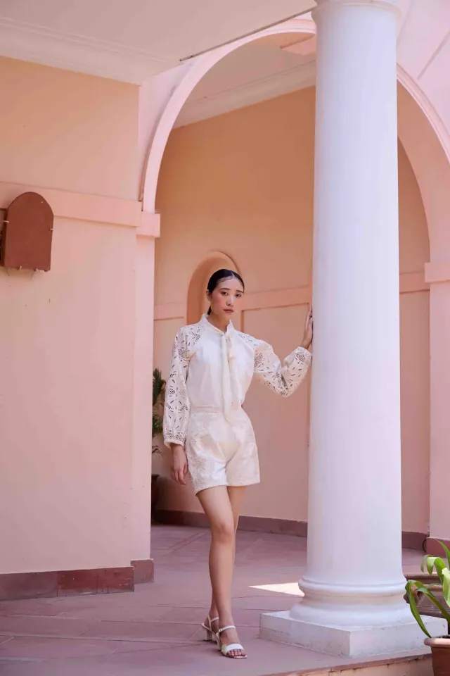 Our Dve Paul completo top shorts beige traforato