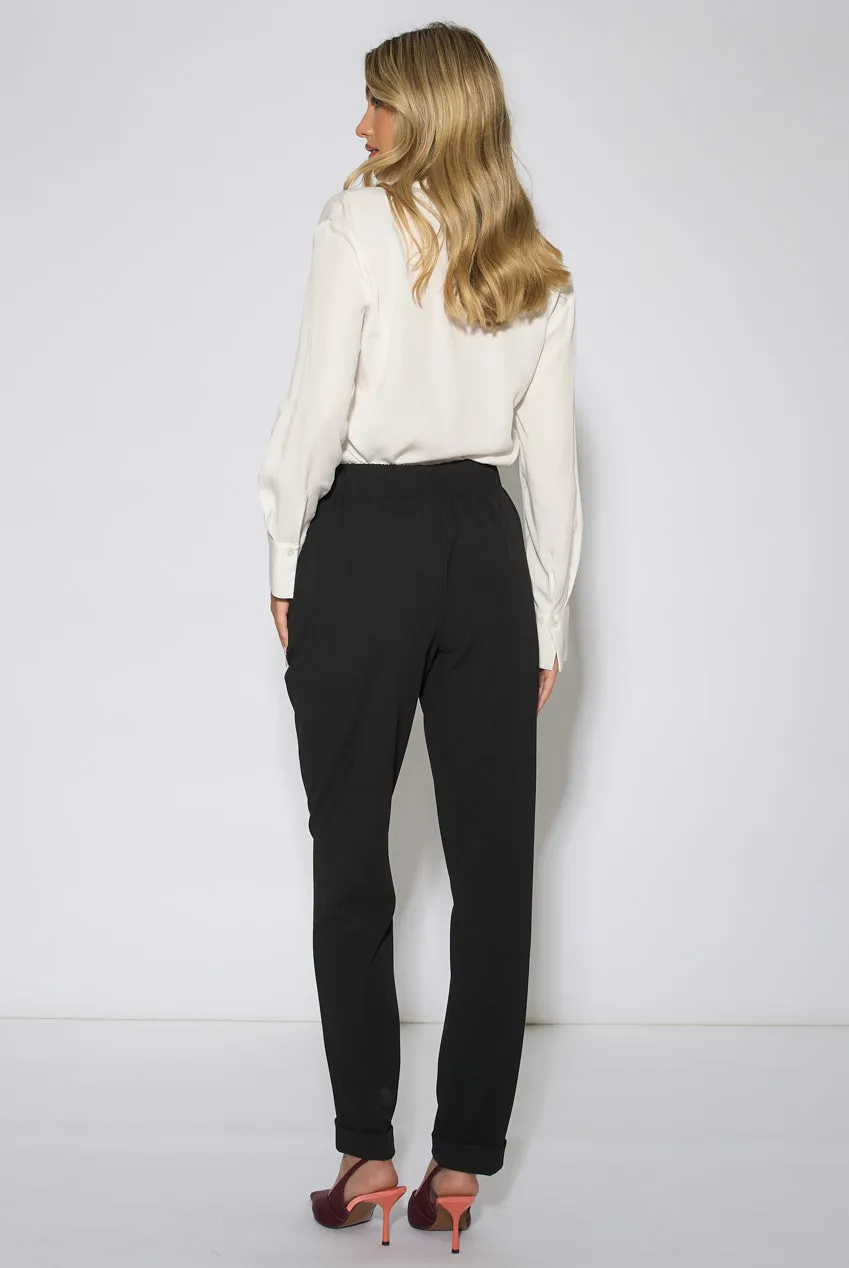Gini London Drawstring Turn Up Pantaloni Jogger Neri scuba