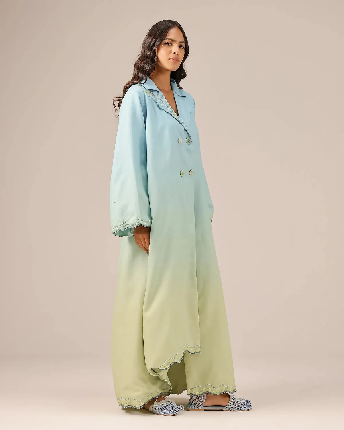 Our Dve Breeze Pop abito lino sfumato azzurro verde