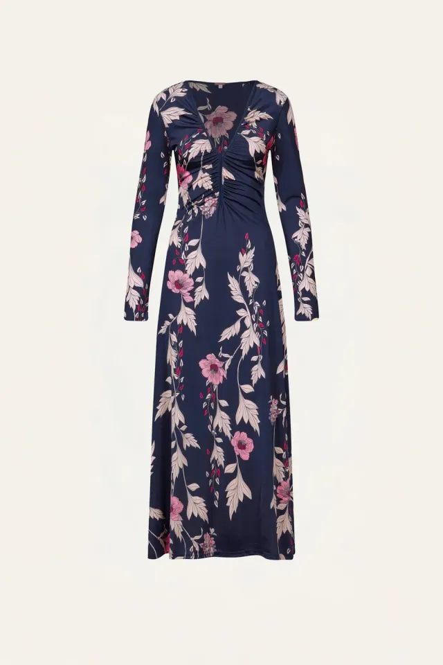 Johanna Ortiz Alma Bordada abito midi navy jersey