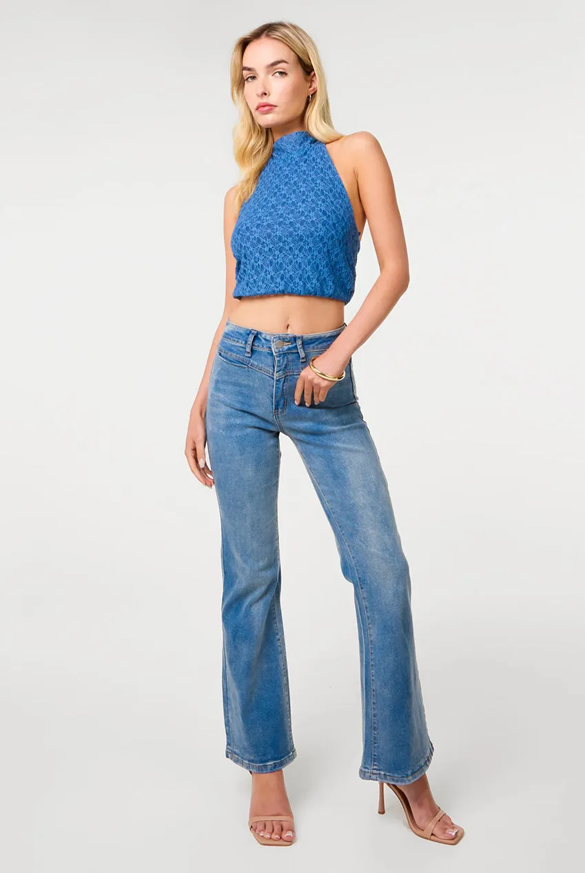 Pink Vanilla Lace Halter Neck top pizzo blu jeans