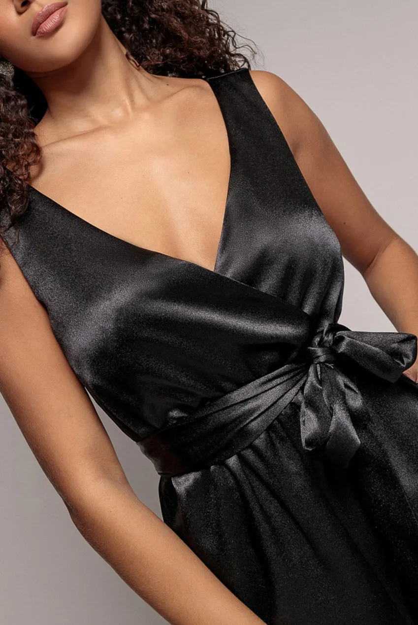 Goddiva Satin Culotte tuta nera elegante 8-16