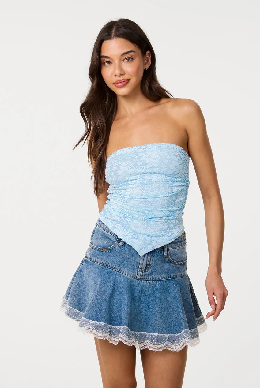 Pink Vanilla top fascia blu pizzo arricciato