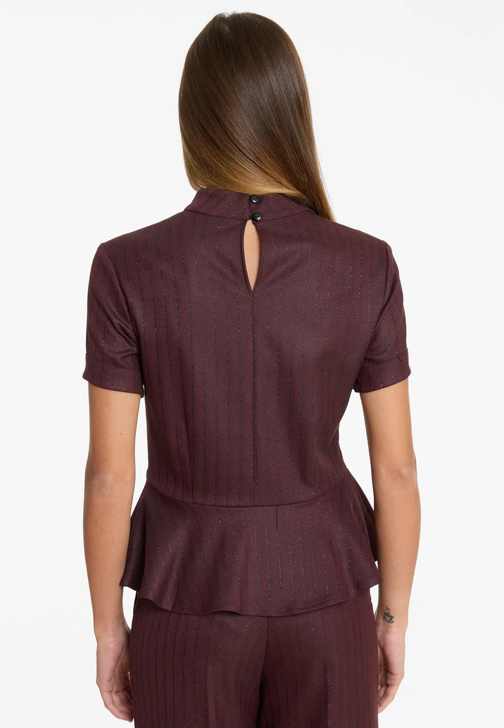 Ana Alcazar Adeno top peplum bordeaux lurex