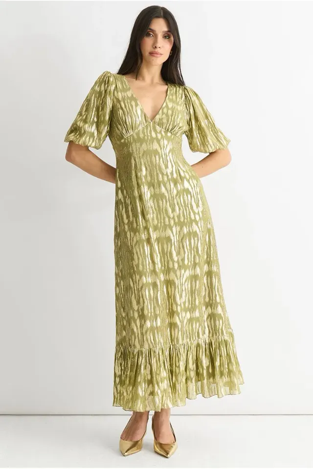 Gini London Animal Jacquard abito midi verde viscosa